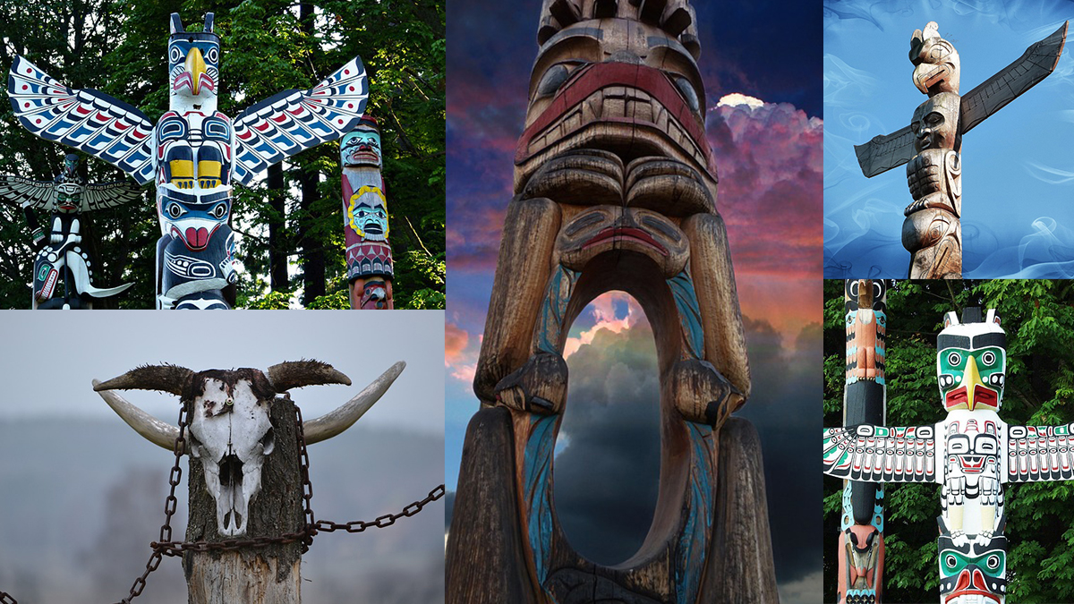 Grande Totem di Tribù dei Nativi Americani Legno Multicolore 120cm Grande Totem di Tribù dei Nativi Americani Legno Multicolore 120cm